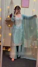 New Style Faux Georgette LightBlue Top Palazzo With Dupatta For Wedding Wear