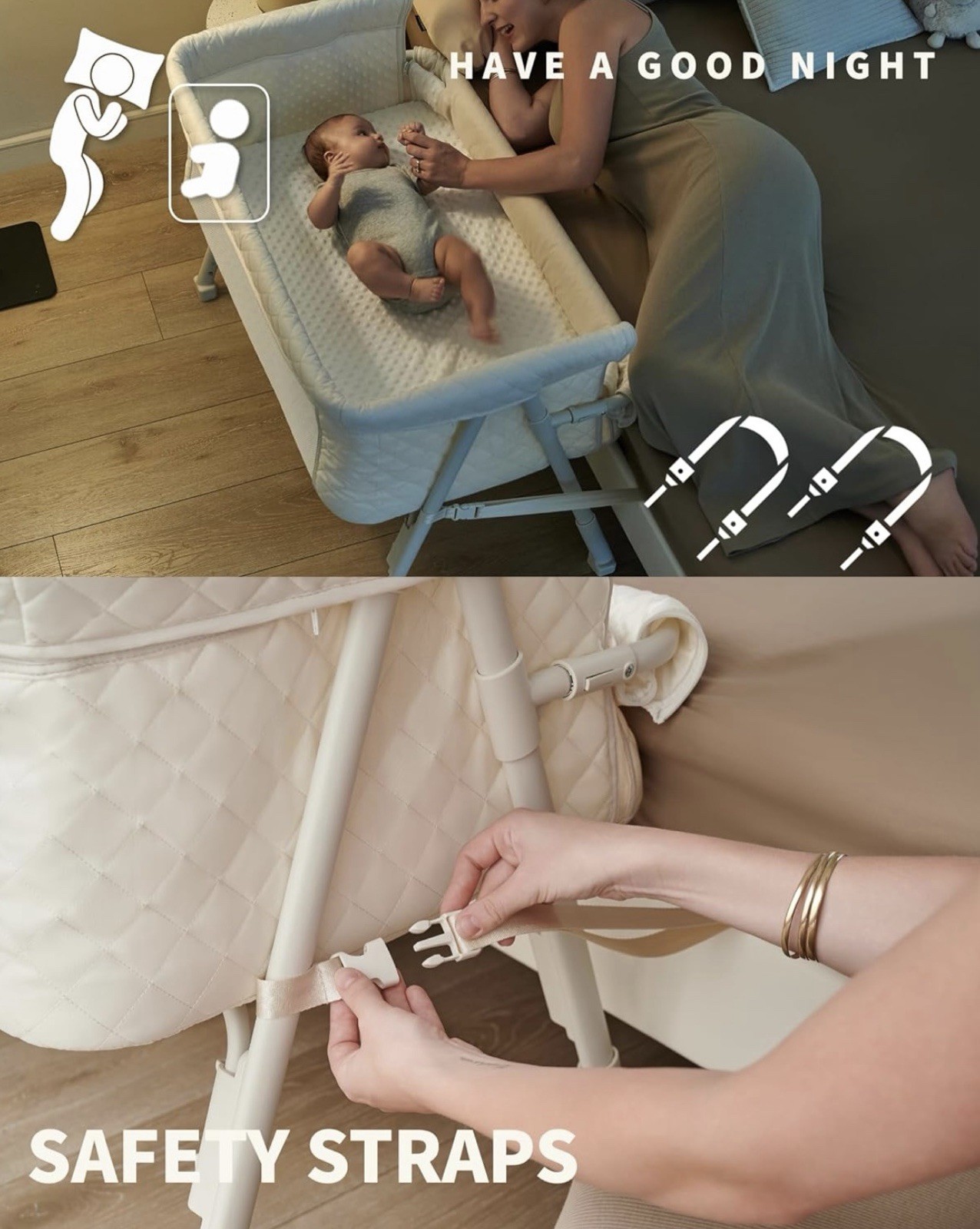 New AirClub Bassinet Bedside Sleeper Baby Crib Newborn Cream