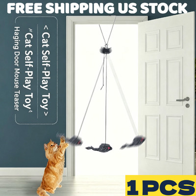 Cat Kitty Teaser Toys Retractable Door Hanging Mouse Interactive Pet Wind Plush~