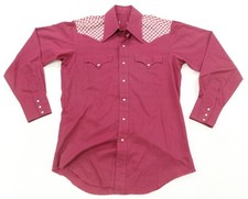 Rare VTG Checkered Plaid Shoulders Pearl Snap Western Shirt 70s 80s Maroon Red