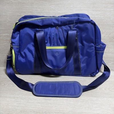 Athleta Nylon Duffel Gym Tote Bag Blue Lime Lining Travel Weekender Style 430277