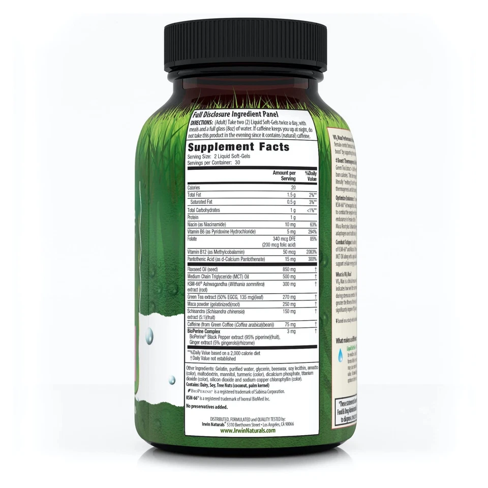Irwin Naturals V02 Max Performance Fat Burner 60 Liquid Softgels EXP 12/2025 - Image 2 of 4