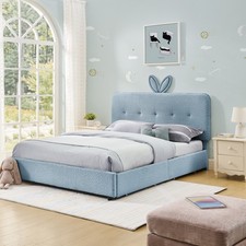 Full Size Kids Bed with Rabbit Ear Headboard, LED Light & 4 Drawers