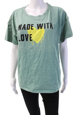 Kerri Rosenthal Womens Green Graphic Crew Neck Jersey Tee Cotton Size M