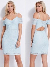 GUESS Baby Blue Cold-Shoulder Lace Mini Dress Size S Open back