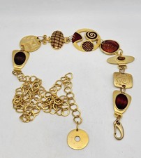 Chico's Adjustable Gold Tone Chain Belt Multi Shape Enamel Medallions Accents
