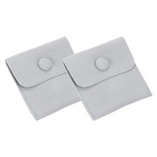 2Pcs 3"x3" Velvet Jewelry Pouches Jewelry Bags with Snap Button Light Grey