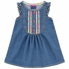 Genuine Kids OshKosh Girls 4T Denim Dress Floral Trim Pink Buttons Ruffle