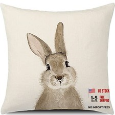 Easter Bunny Pillow Cover, 18 x 18 Inches, Beige, Cartoon Easter Bunny 1