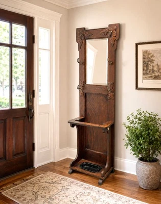 1870 Antique Oak Clothes tree Hall tree stand 150 Years Old - Image 1 of 4