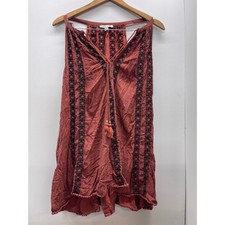 American Eagle Rust Red Embroidered Tassel Boho Tunic Tank Top Womens Medium