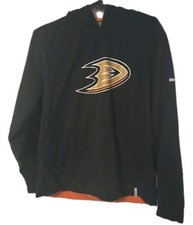 Reebox NHL Anaheim Ducks Hockey Sweatshirt Hoodie Mens M Black Orange Reversible
