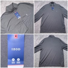 IZOD Popcorn Jacquard Pullover Mens Quarter Zip Stretch Gray Large NEW