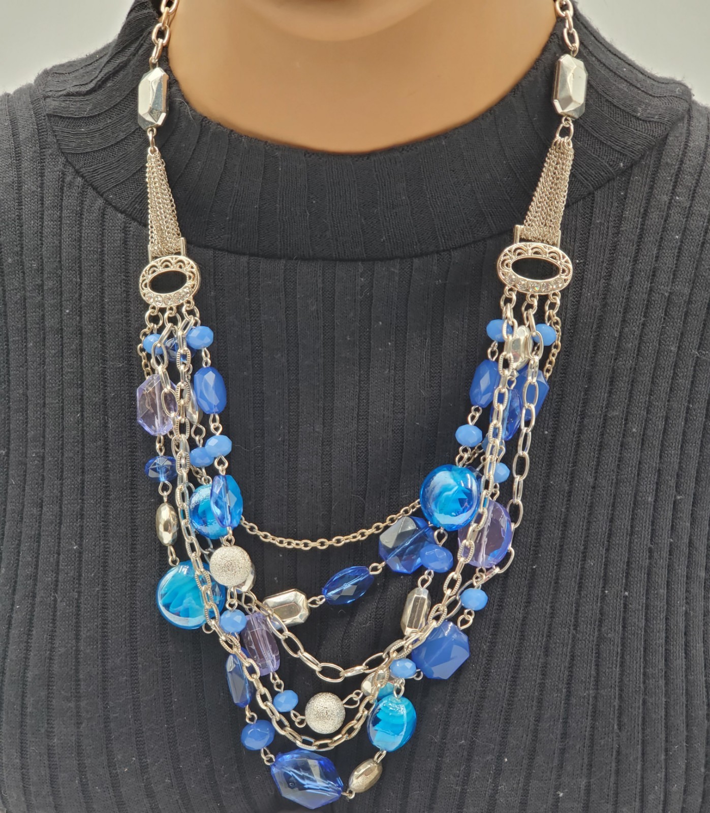 Multistrand Chain Statement Brilliant Blue Czech … - image 1
