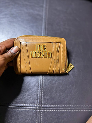 Love Moschino Brown Women s Zip-Around Wallet, Logo Pattern, Heart, CC Slots