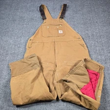 Carhartt Insulated Double Knee Bib Overalls Mens 44x30 Brown Canvas Work R41-BRN