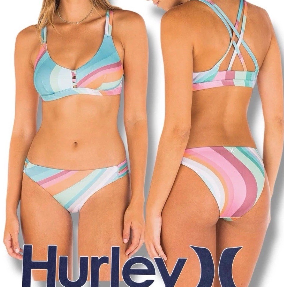 NWT 🌊HURLEY x Moore Aloha Max Retro Wave Bikini Top/Bottom Mod Coverage Small image 10