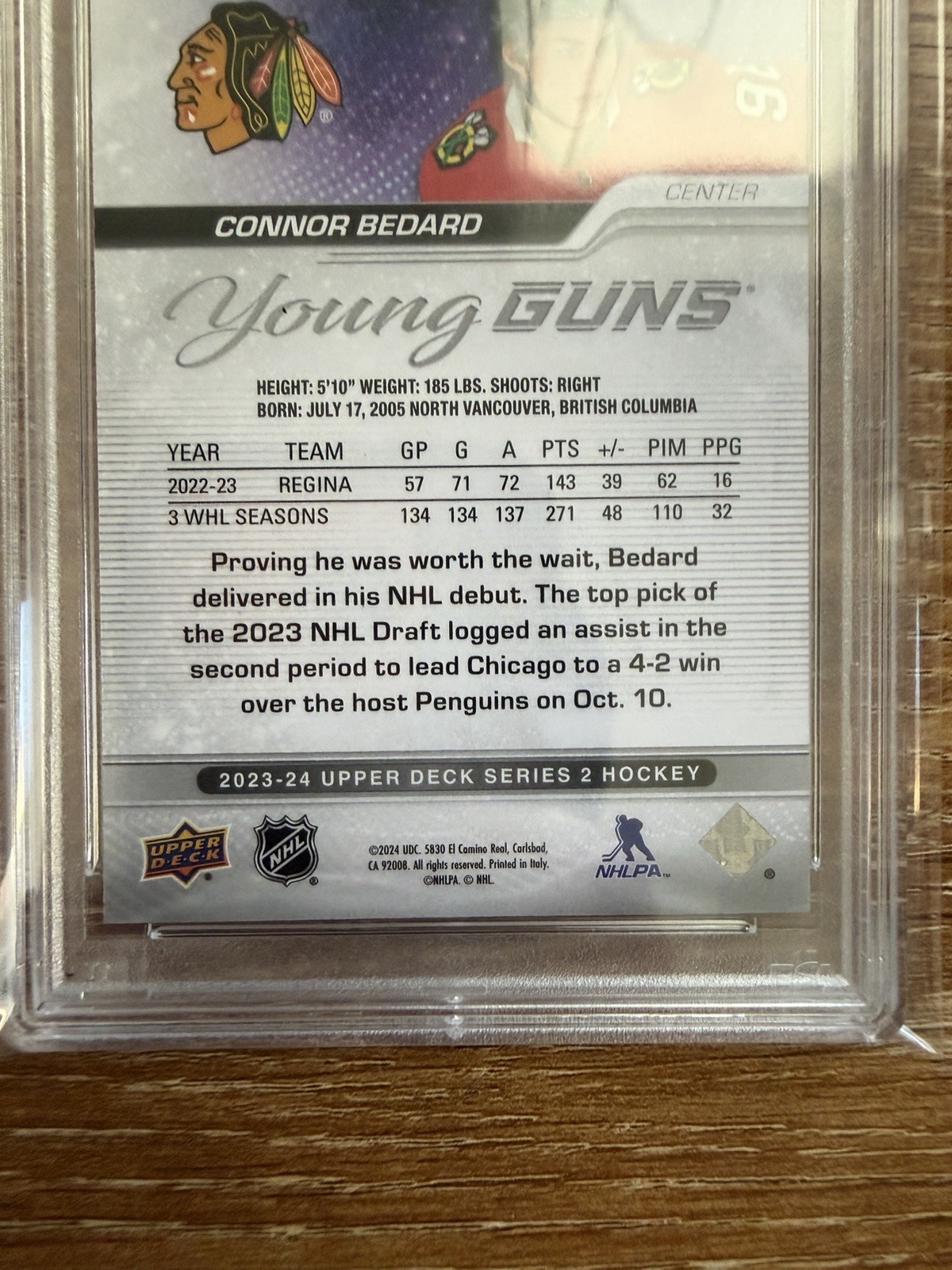 2023-24 Upper Deck Series 2 Young Guns Connor Bedard #451 PSA 9 MINT Rookie RC view 6