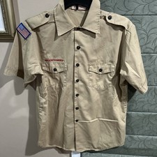 Boy Scout BSA UNIFORM SHIRT Mens Large Short Sleeve Tan J56