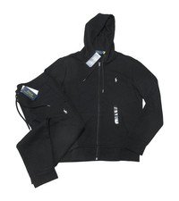 Polo Ralph Lauren Black Solid Double Knit Hoodie Jogger Pant 2 Piece Set M