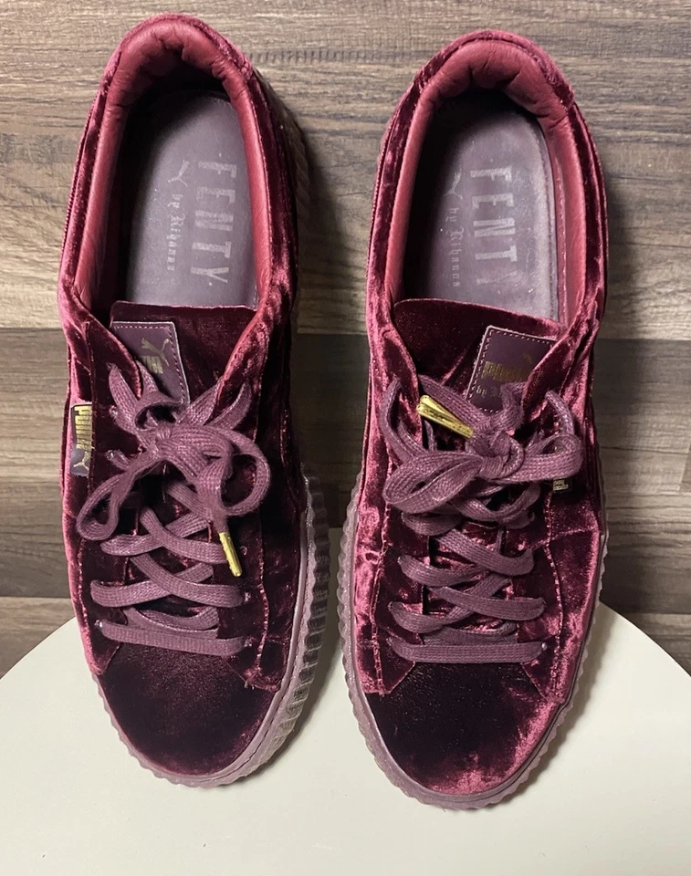 Puma Rihanna Fenty Creepers Terciopelo Real Con Cordones Borgoña Hombres Talla US 11 EU 44.5 Foto 3 de 4