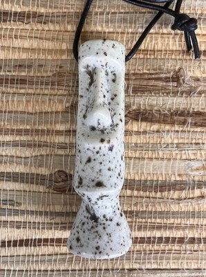 Moai Tiki Pendant Necklace Pie Eyed Tikis White/Brown Ceramic Aku Aku Orlando