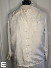 Vintage 100 Silk Blouse Sz 16 White Button Up W/ Pocket Made In The Philippines