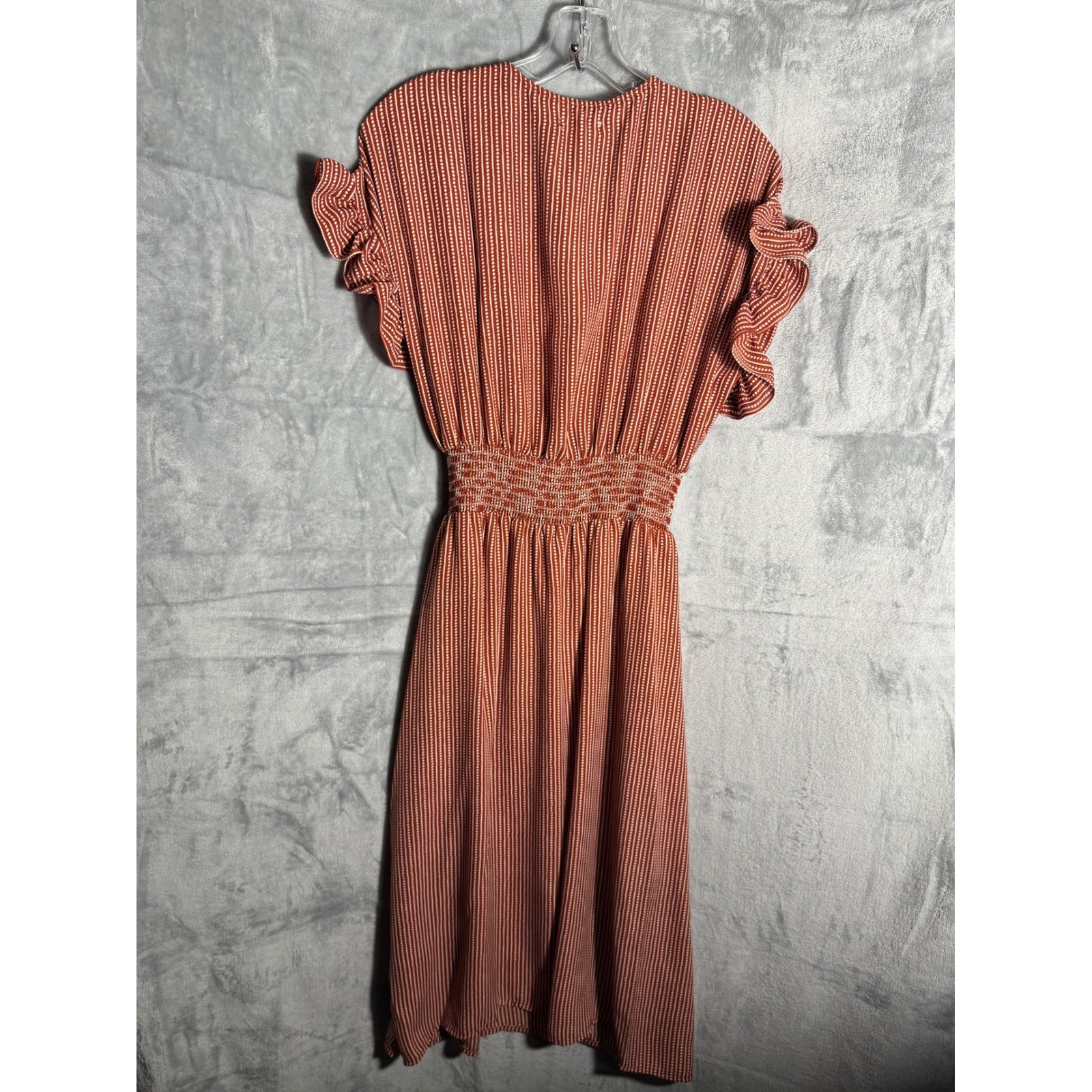 Max Studio Dress NEW red Dot Stripe Flutter Sleeve Midi dress Size M NWT