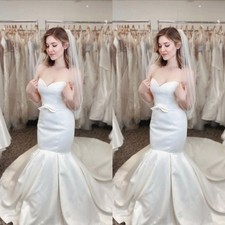 Mermaid Wedding Dresses Sweetheart With Bow Satin Sweep Train Bridal Gowns