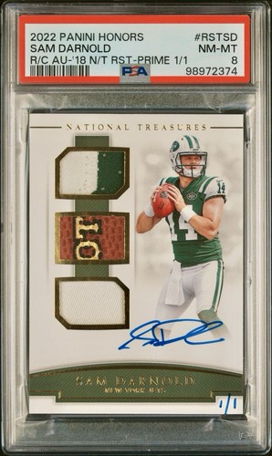 2018 National Treasures Sam Darnold Rookie Auto Logo Patch Honors PSA 8 TRUE 1/1