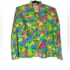 Anne Crimmins for UMI Collections Colorful Abstract Geo Print Jacket Sz 10 VTG