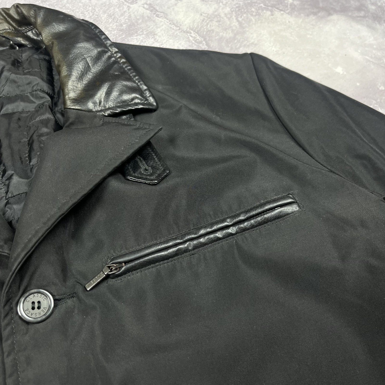Versace Classic Coat Button Jacket Nylon Black Po… - image 8