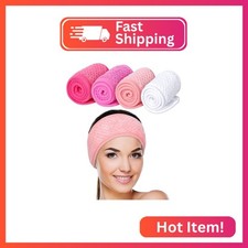 Whaline 4 Pack Spa Facial Headband Makeup Hair Wrap Adjustable Hair Band Soft To