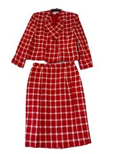 Vtg Christian Dior 90 s Rayon Clueless Style Red Plaid Skirt Suit Set Size 12
