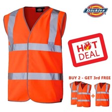 Image of Dickies Hi Vis Vest Orange High Viz Visibility Waistcoat Safety Work - up to 4XL
