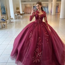 Quinceanera Dresses Ball Gown Long Sleeve Jewel Neck Appliques Abito Da Sposa 