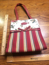Longaberger Holiday Red Stripe Poinsettia Pine Cone Small Tote, Lunch Bag CLEAN!