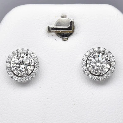 Boucles d'oreilles diamant naturel en or blanc 18 carats 0,73 ct centre 0,23 ... - Photo 1/4