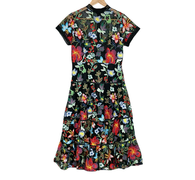 Anthropologie Vone Dark Feminine Sheer Embroidered Dress Sz 12 Tiered  Statement | eBay