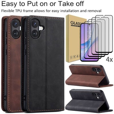 For Samsung Galaxy A07 Flip Stand Case Leather Shockproof Cover / Tempered Glass
