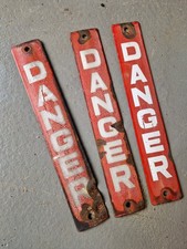 DANGER Enamel Sign 12" Red Patina Metal Antique Electricity Wall Art Man Cave VW
