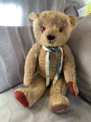 Baz - Antiker Vintage Chad Valley Magna alter goldener Teddybär Original Etikett