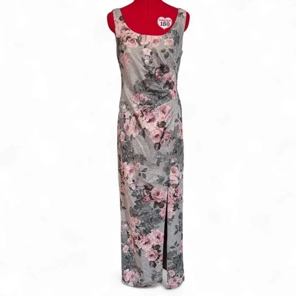Vestido Brocado Estampado Floral Adrianna Papell Formal Boda Invitada Ocasión Especial