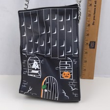 Halloween Haunted House Crossbody Bag Black Ghost Cat Pumpkin Adjustable Strap