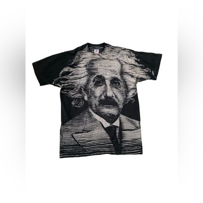 Vintage Single Stitch Men s Size Large 1990's Rare Albert Einstein AOP T-Shirt