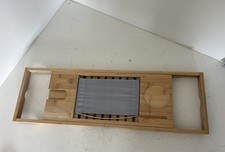 Adjustable Bamboo Bathtub Caddy Tray, Metal Book/Tablet Rest Glass Holder
