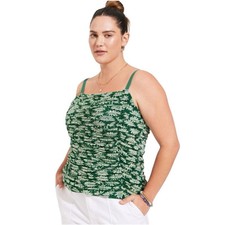 NEW Torrid Floral Stretch Mesh Cropped Shirred Cami Top Green  White 6X  3099