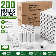 2 1/4x50 200 Rolls Thermal Receipt Paper Rolls POS Cash Register Printer