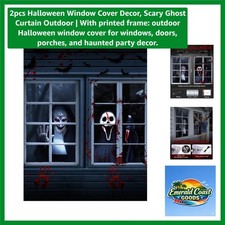 2pcs Halloween Window Cover Decor, Scary Ghost Curtain Outdoor  With printed...