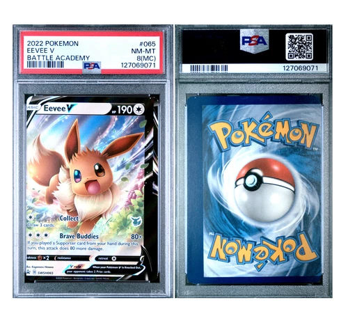 PSA 8 MC Pop 1 Miscut Error Stamped Eevee V 2022 Pokemon Qualifier Alignment Dot